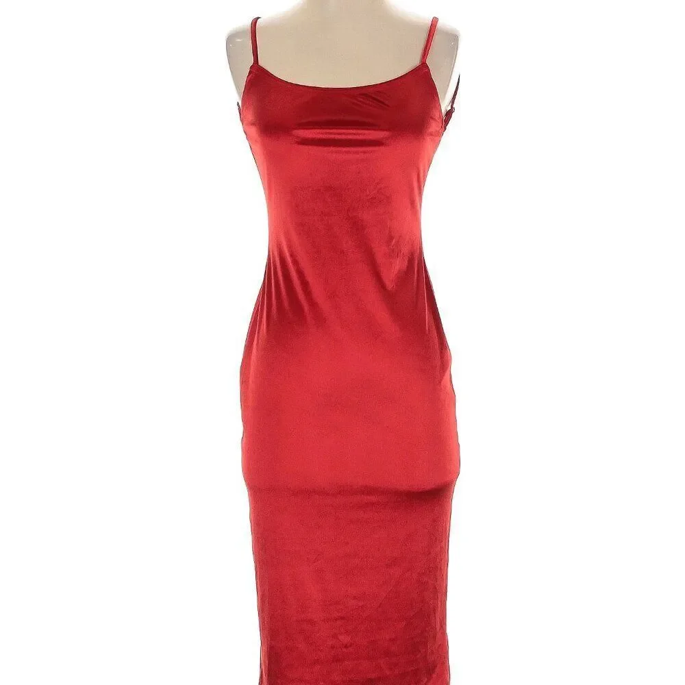 New Reformation‎ Merel Velvet Midi Dress Red Scoop Back Adjustable Strap Sz XS